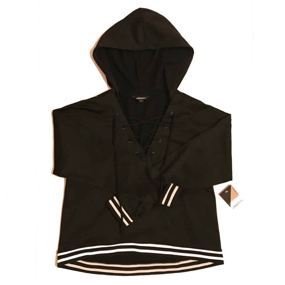 NWT Project Runway Black Striped Laced Hoodie